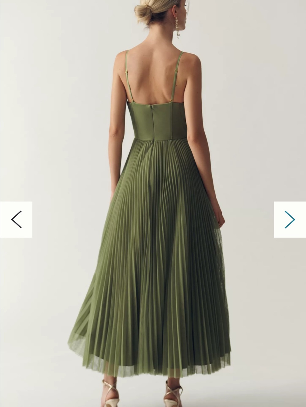 Hutch Olive Green Pleated Midi Dress - Picture 2 of 7